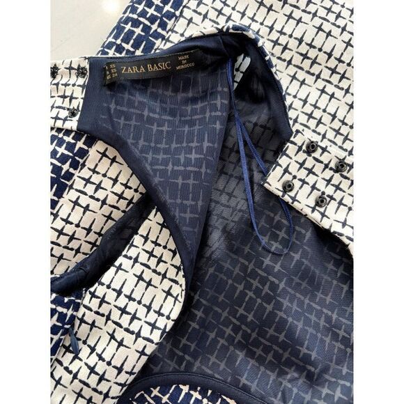 Zara Basic Jacquard Dress in Navy and White Cutout Back Size XS - Picture 4 of 4
